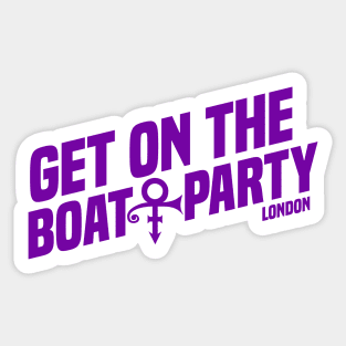 Get On The Boat Party London Silver Full Purple Text T-Shirt Sticker